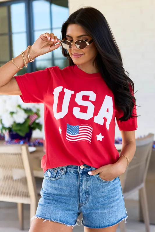 Athletic USA Flag Red Graphic Tee made by Pink Lily