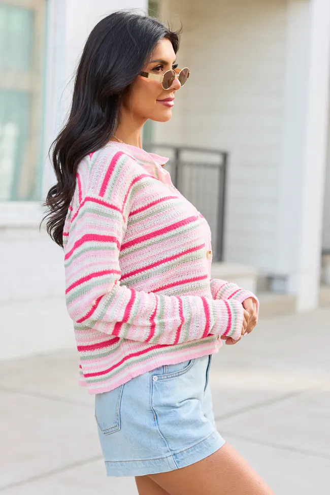 Saylor Pink And Green Striped Cardigan sold by Pink Lily product image thumbnail 3