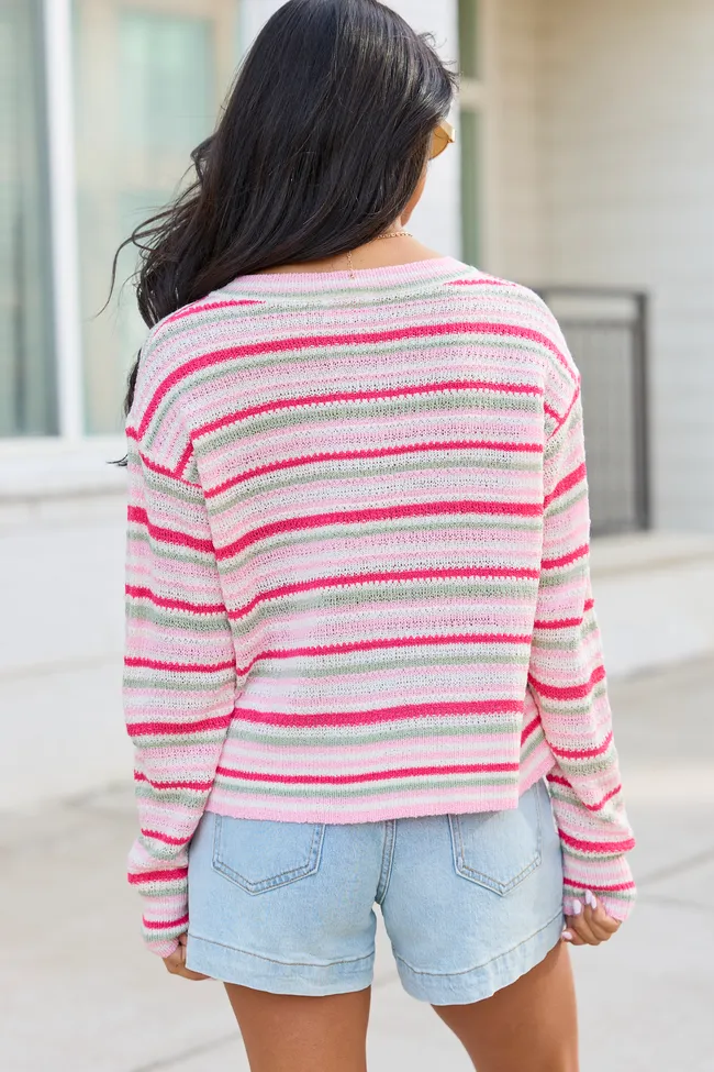 Saylor Pink And Green Striped Cardigan sold by Pink Lily product image thumbnail 4