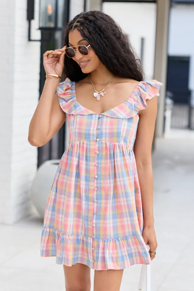 Megan Pink Plaid Ruffle Dress FINAL SALE sold by Pink Lily