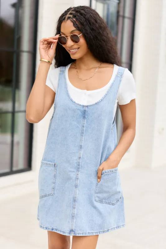 Hazel Light Wash Denim Mini Dress made by Pink Lily