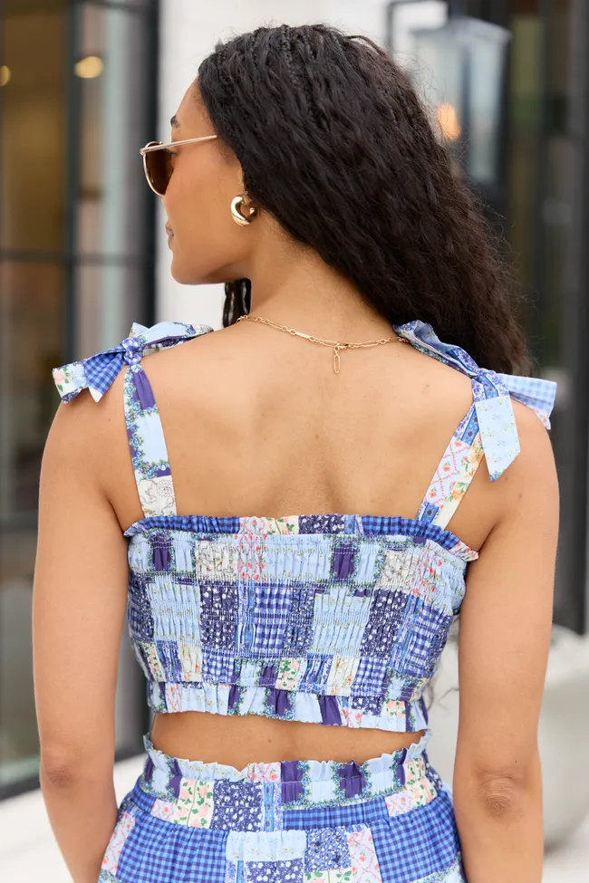 Madi Blue Patchwork Print Smocked Top sold by Pink Lily product image thumbnail 5