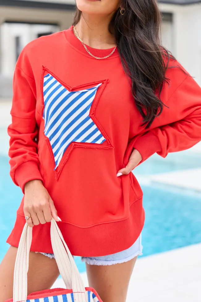 Solstice Red And Blue Striped Star Pullover sold by Pink Lily product image thumbnail 2