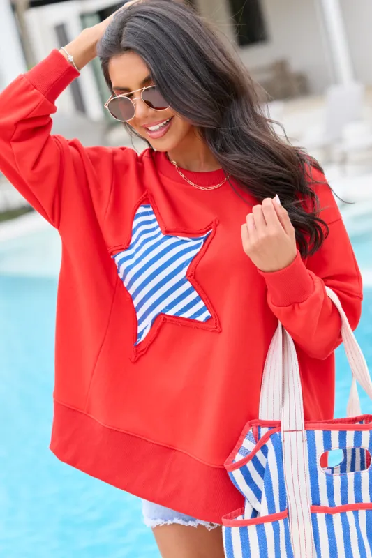 Solstice Red And Blue Striped Star Pullover made by Pink Lily