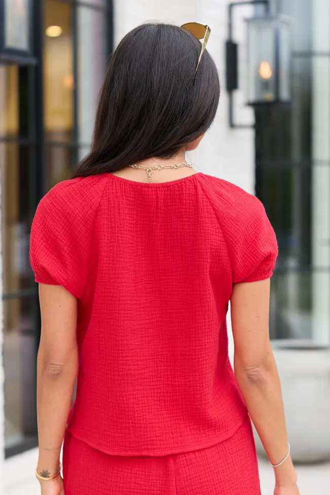 Sofie Red Gauze Tie Front Top FINAL SALE sold by Pink Lily product image thumbnail 4