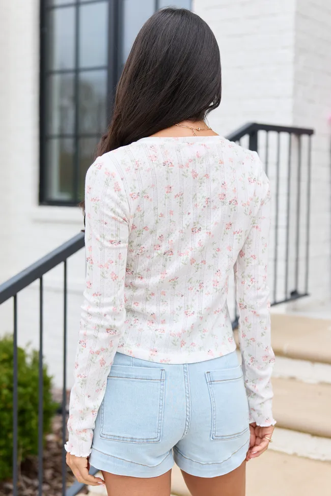 Marie Ivory And Pink Floral Long Sleeve Tee SALE sold by Pink Lily product image thumbnail 4