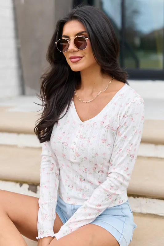 Marie Ivory And Pink Floral Long Sleeve Tee made by Pink Lily