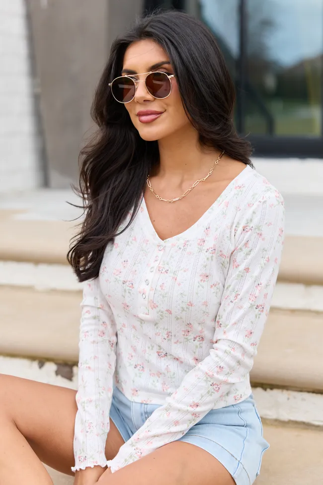 Marie Ivory And Pink Floral Long Sleeve Tee SALE sold by Pink Lily