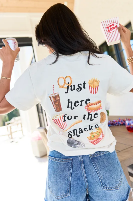 Just Here For The Snacks Ivory Comfort Colors Graphic Tee made by Pink Lily