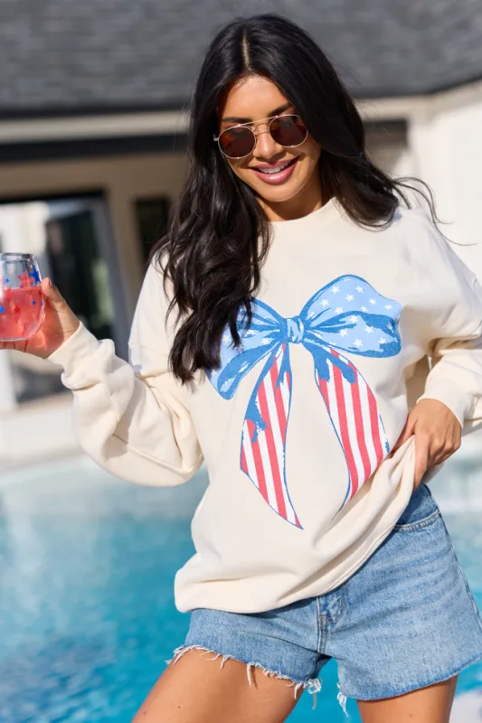 Patriotic Bow Cream Graphic Sweatshirt made by Pink Lily