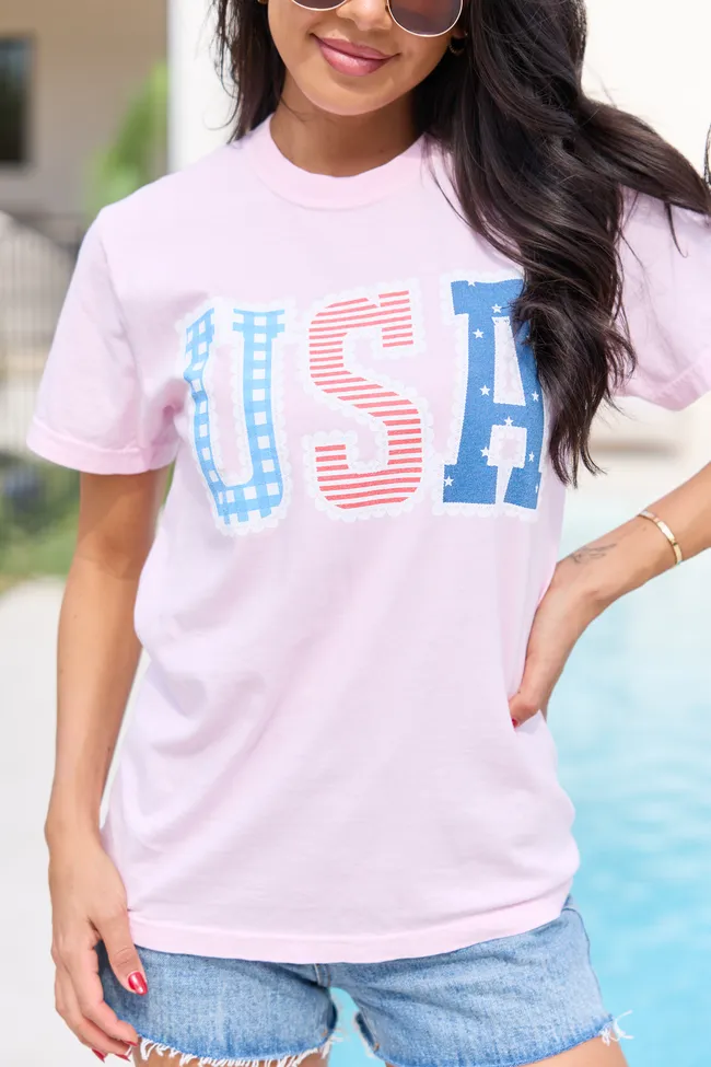 USA Lace Print Light Pink Graphic Tee sold by Pink Lily product image thumbnail 2
