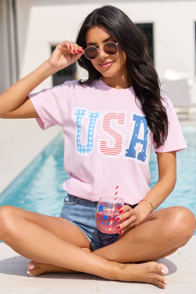 USA Lace Print Light Pink Graphic Tee sold by Pink Lily