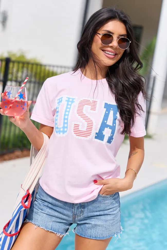 USA Lace Print Light Pink Graphic Tee sold by Pink Lily product image thumbnail 3