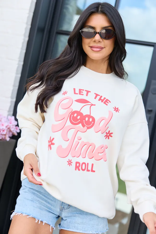 Let The Good Times Roll Cream Graphic Sweatshirt sold by Pink Lily product image thumbnail 3