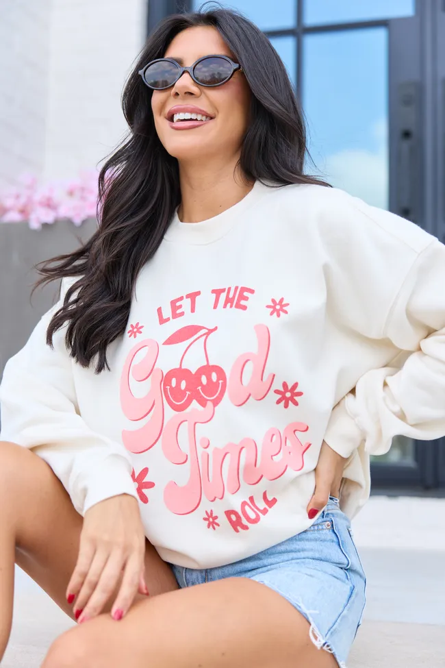 Let The Good Times Roll Cream Graphic Sweatshirt sold by Pink Lily product image thumbnail 2