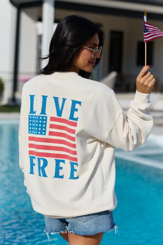 Live Free Cream Graphic Sweatshirt made by Pink Lily
