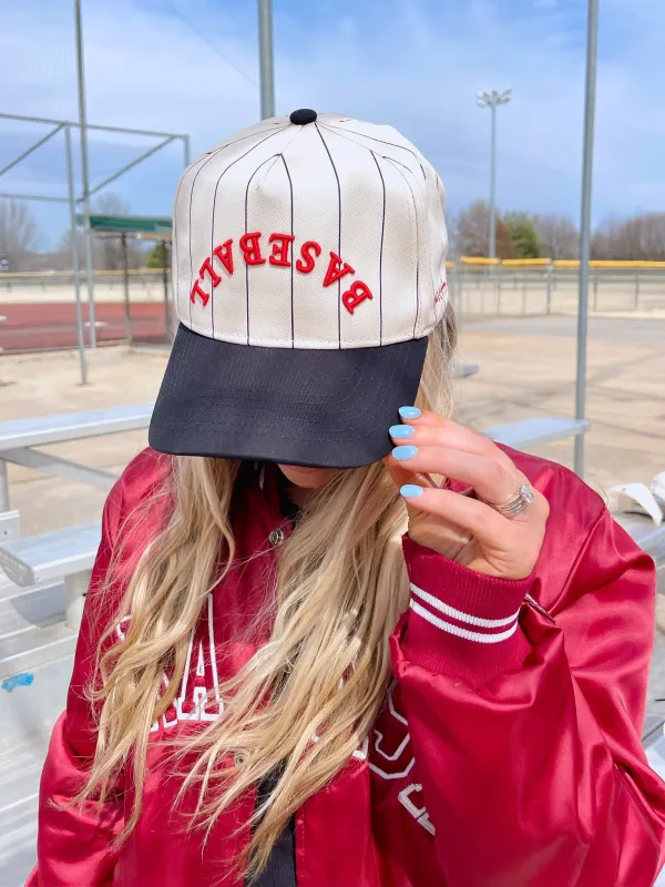 BASEBALL - Red on Black Stripe Vintage Hat - PREORDER made by Pink Lily