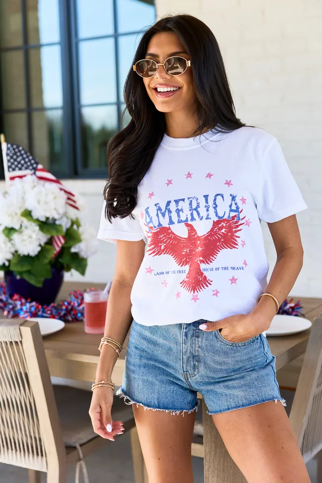 America Eagle White Graphic Tee sold by Pink Lily