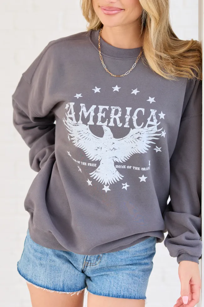 America Eagle Dark Grey Graphic Sweatshirt sold by Pink Lily product image thumbnail 2