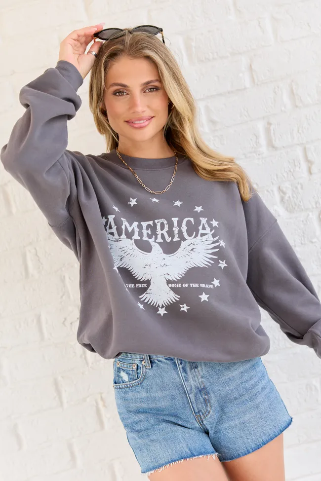 America Eagle Dark Grey Graphic Sweatshirt sold by Pink Lily product image thumbnail 3