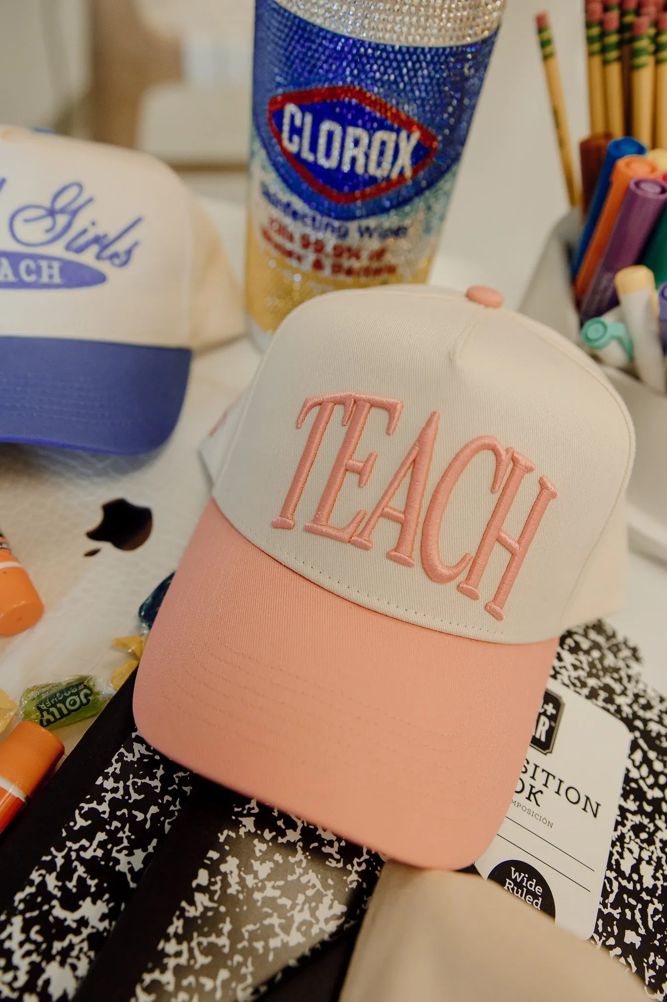 KenzKustomz Pink Vintage Trucker Hat - Teach sold by Pink Lily