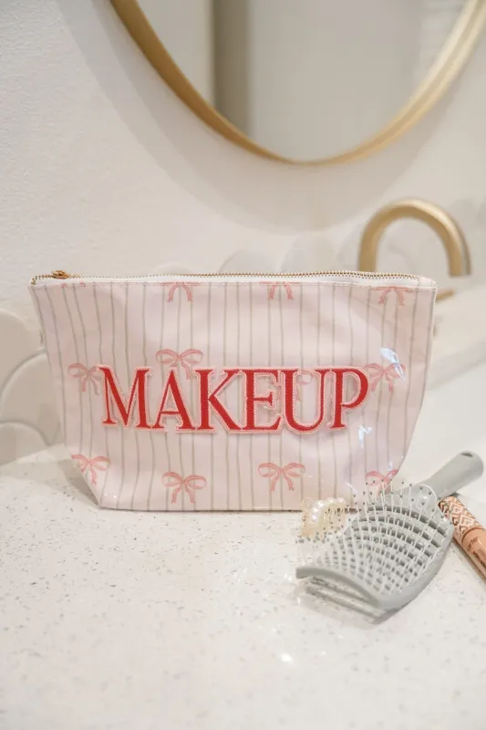 KenzKustomz Pink Ribbons Clear Coat Bag - Makeup *PREORDER made by Pink Lily
