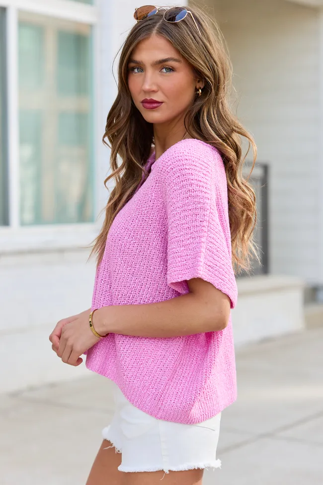 Alana Pink Open Knit Short Sleeve Sweater sold by Pink Lily product image thumbnail 4