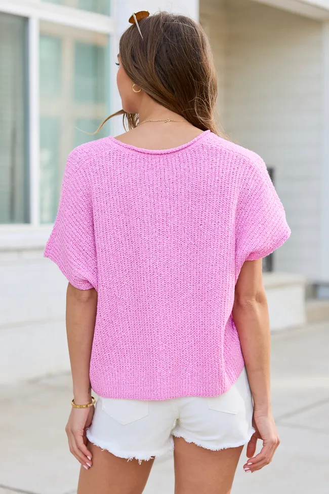 Alana Pink Open Knit Short Sleeve Sweater sold by Pink Lily product image thumbnail 5