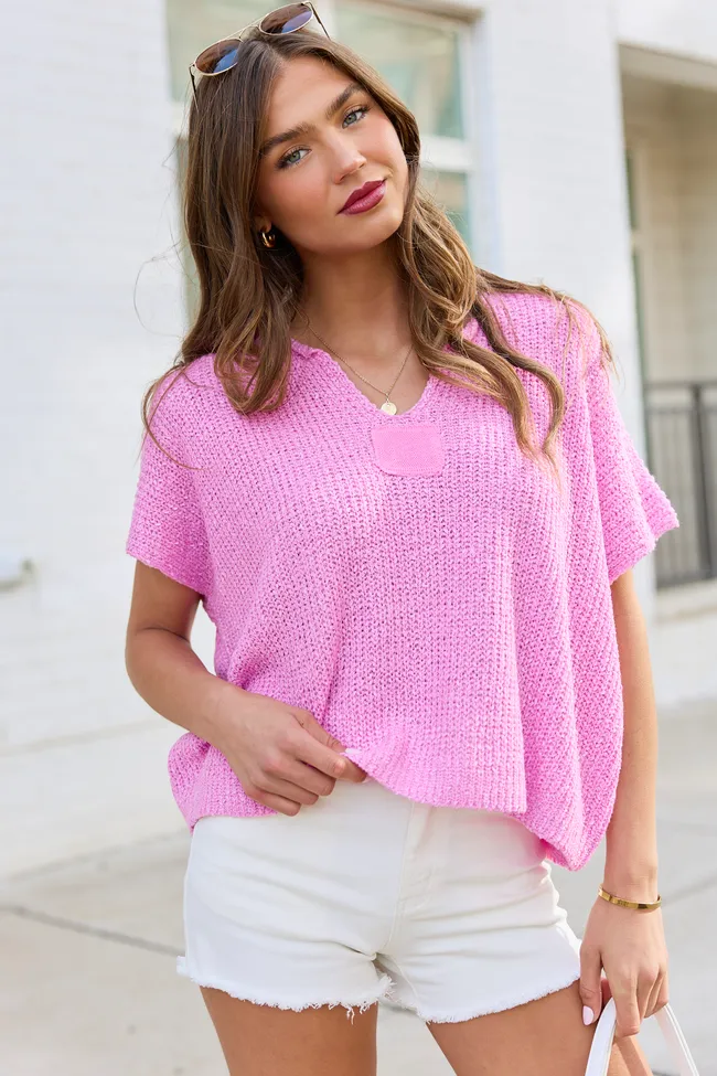 Alana Pink Open Knit Short Sleeve Sweater sold by Pink Lily product image thumbnail 3