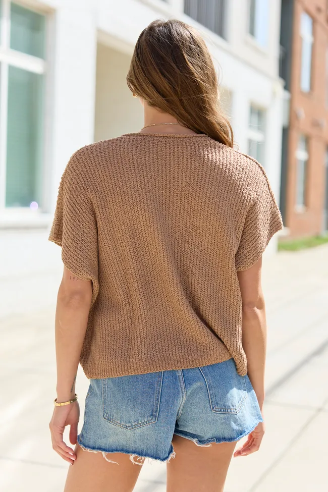 Alana Taupe Open Knit Short Sleeve Sweater sold by Pink Lily product image thumbnail 4