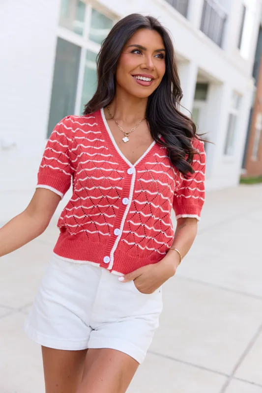 Eleanor Red And White Striped Cardigan made by Pink Lily