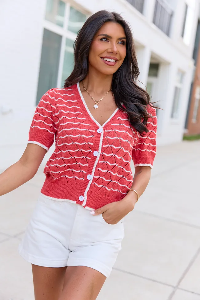 Eleanor Red And White Striped Cardigan sold by Pink Lily