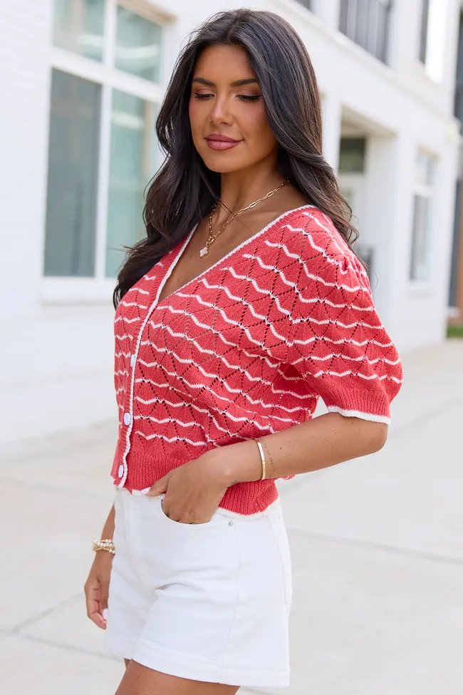 Eleanor Red And White Striped Cardigan sold by Pink Lily product image thumbnail 3