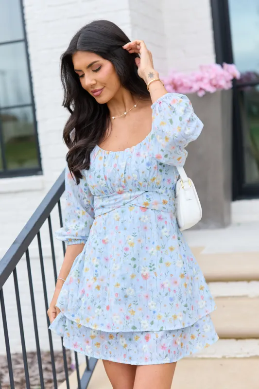 Elizabeth Blue Floral Dress made by Pink Lily