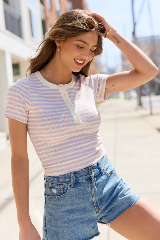Whitney Pink Stripe Henley Tee made by Pink Lily