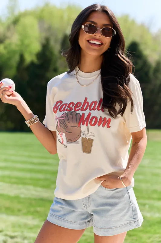 Baseball Mom Ivory Graphic Tee made by Pink Lily
