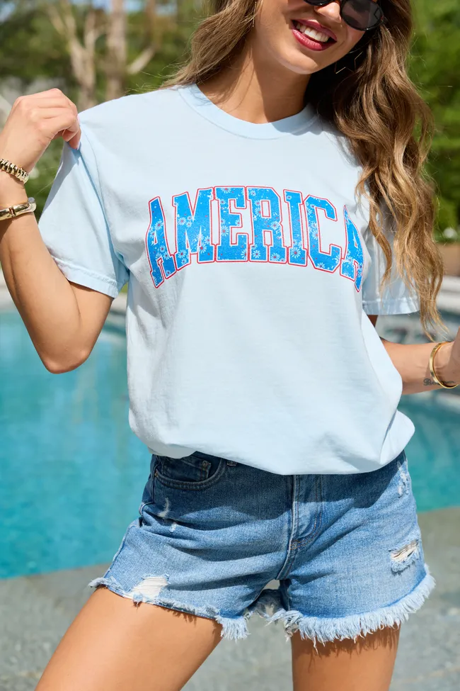 America Floral Light Blue Comfort Colors Graphic Tee sold by Pink Lily product image thumbnail 3
