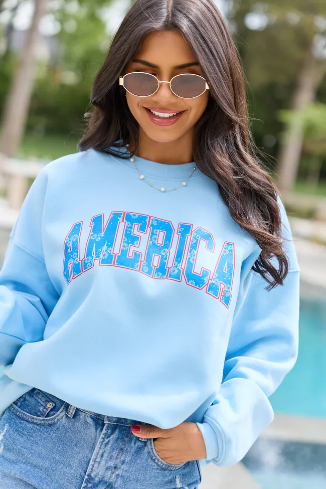 America Floral Light Blue Graphic Sweatshirt sold by Pink Lily product image thumbnail 2