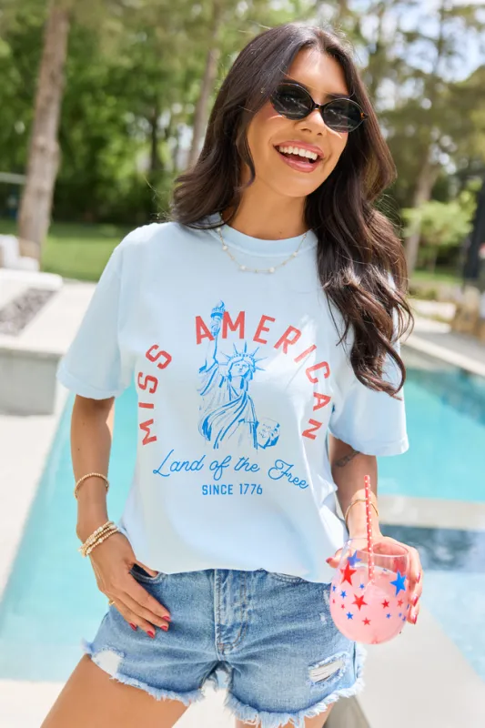 Miss Americana Light Blue Graphic Tee made by Pink Lily