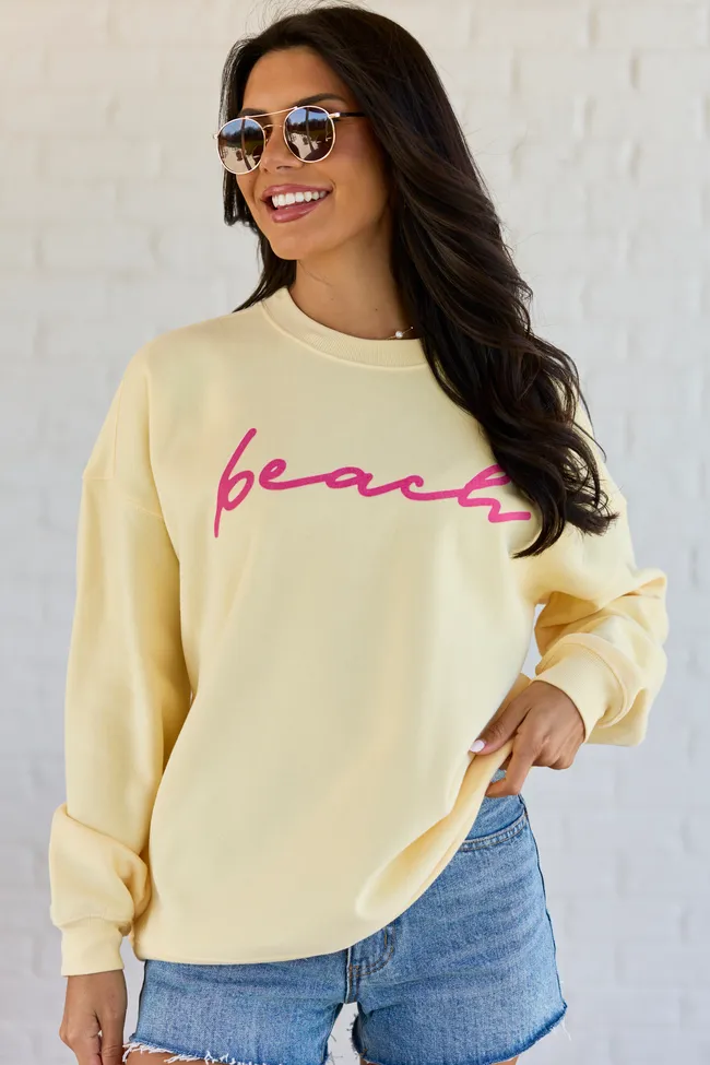 Beach Script Yellow Graphic Sweatshirt sold by Pink Lily