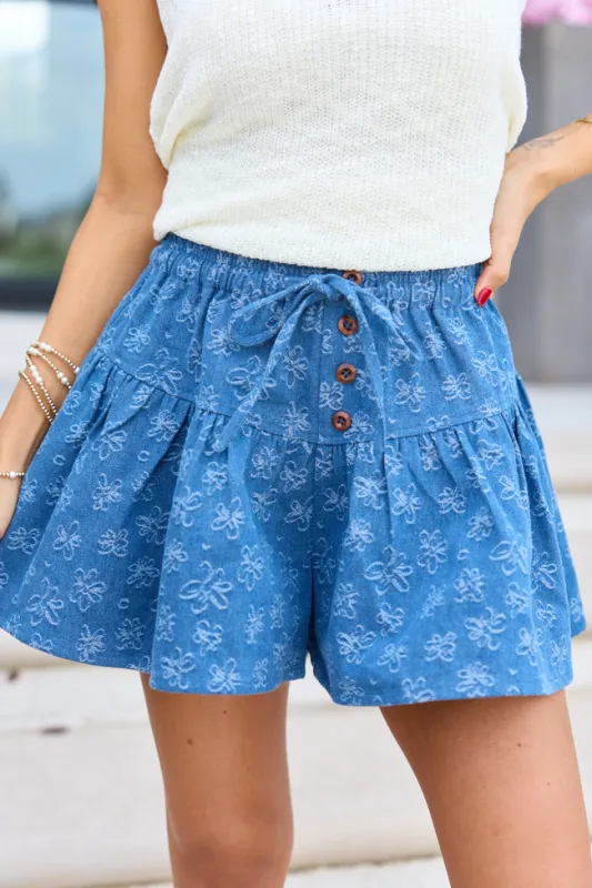Maisyn Floral Denim Shorts made by Blue Blush