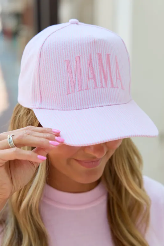 Pink Striped Mama Trucker Hat made by D&Y
