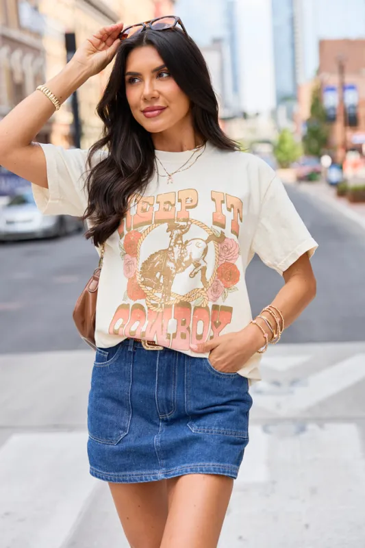 Keep It Cowboy Ivory Graphic Tee made by Pink Lily