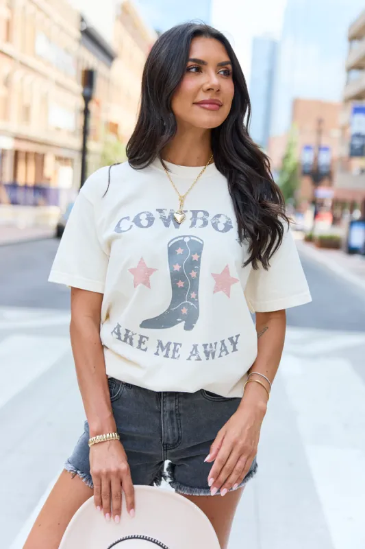 Cowboy Take Me Away Ivory Graphic Tee made by Pink Lily
