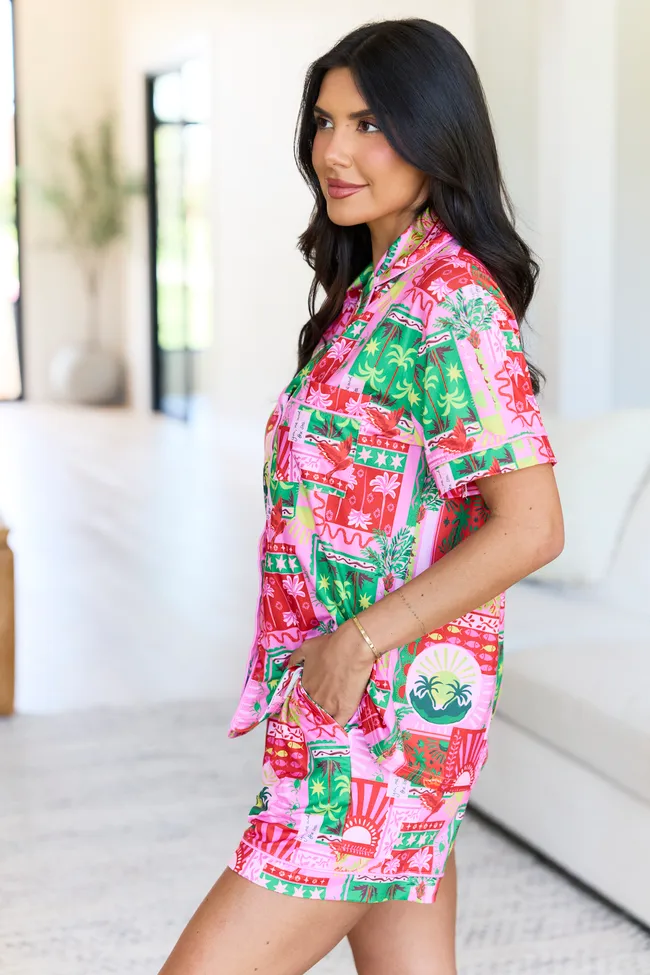 Cozy Crush Short Sleeve Pajama Top - Postcards From Paradise sold by Pink Lily product image thumbnail 4