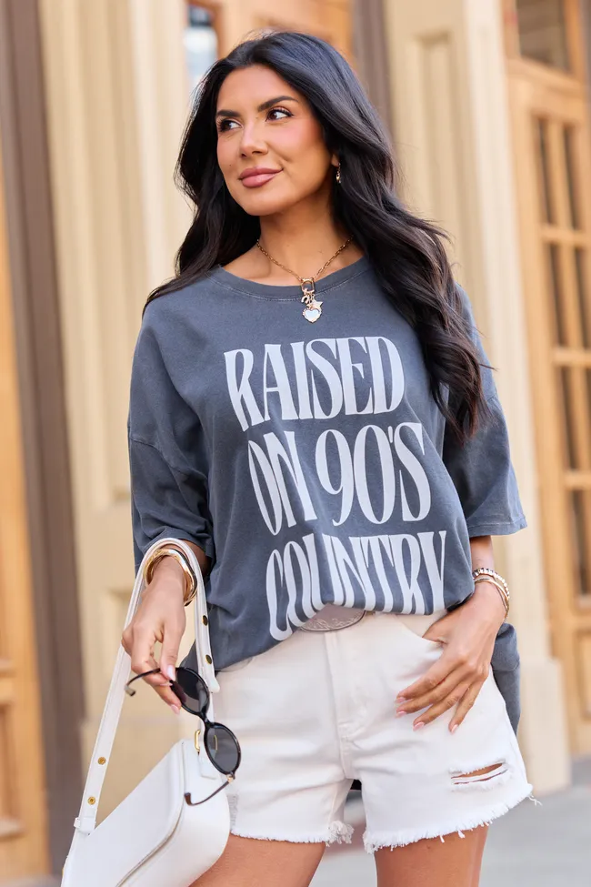 Raised On 90's Country Charcoal Oversized Graphic Tee sold by Pink Lily