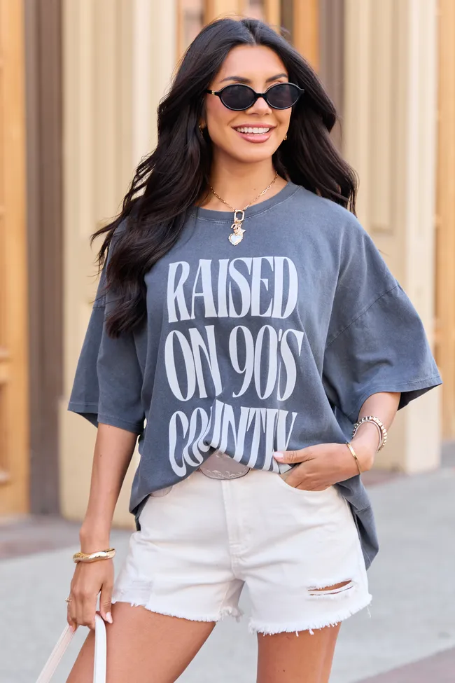 Raised On 90's Country Charcoal Oversized Graphic Tee sold by Pink Lily product image thumbnail 4