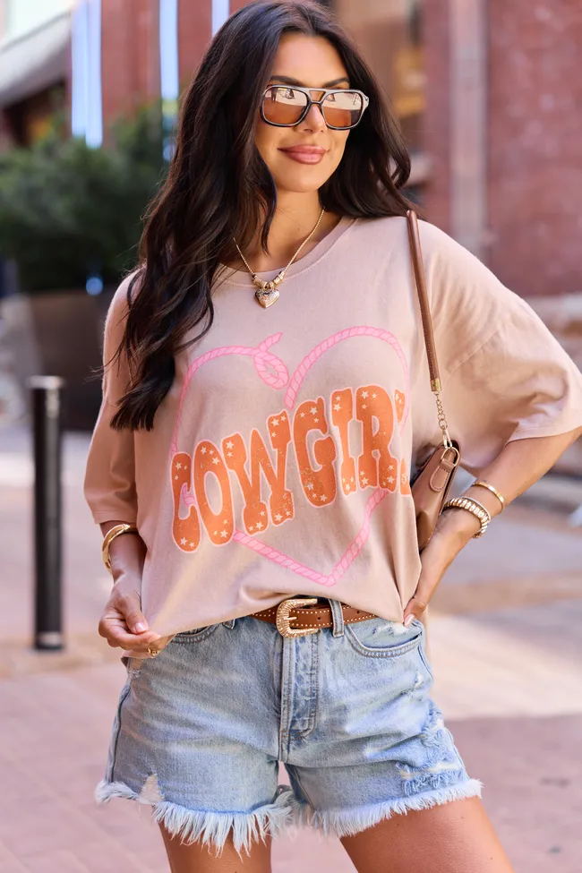 Cowgirl Taupe Oversized Graphic Tee sold by Pink Lily