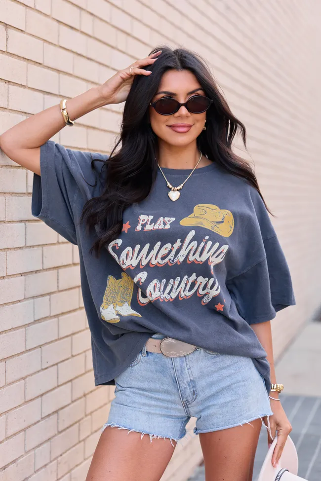 Play Something Country Charcoal Oversized Graphic Tee sold by Pink Lily product image thumbnail 3