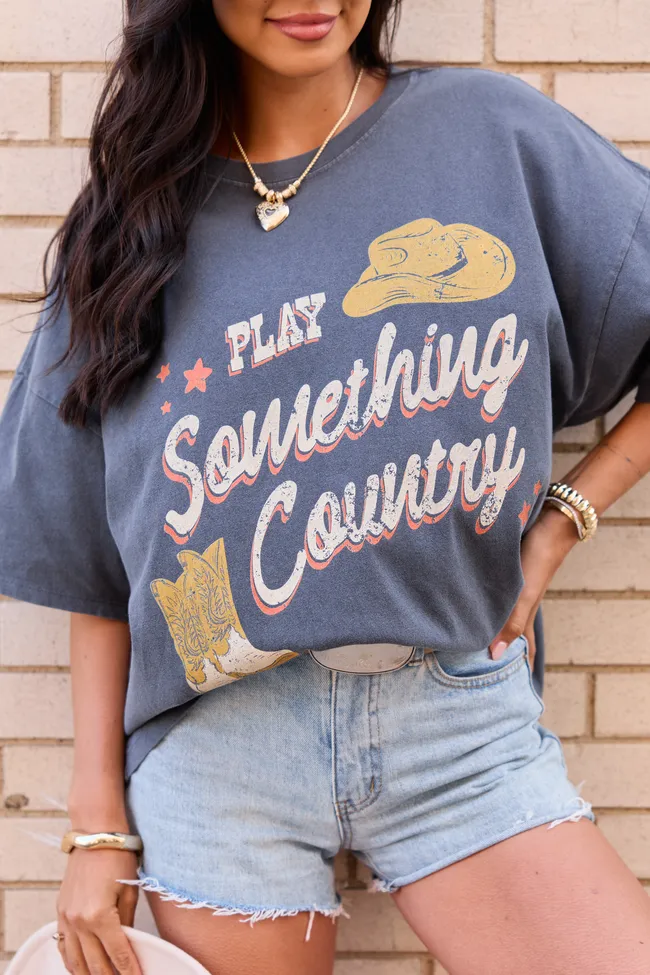 Play Something Country Charcoal Oversized Graphic Tee sold by Pink Lily product image thumbnail 2